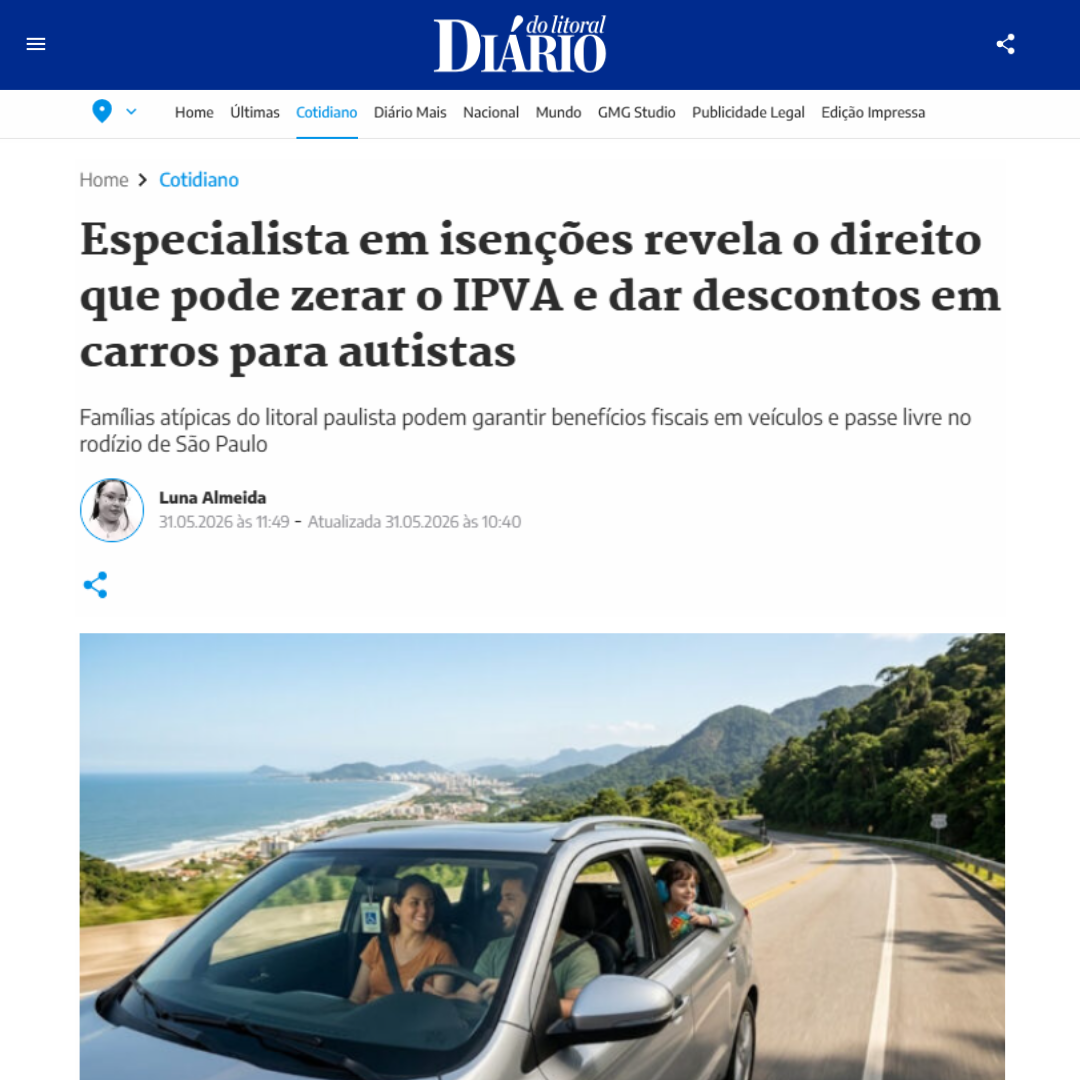 Matéria do Diário do Litoral sobre isenções para autistas